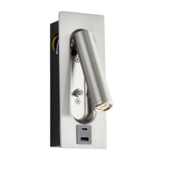 Lumos - Brushed Satin Nickel Recessed Wall Lamp with USB & C Port