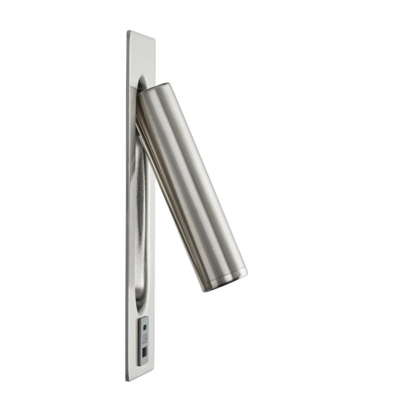 Saxby-120963 - Lumos - Brushed Satin Nickel Recessed Wall Lamp with USB & C Port