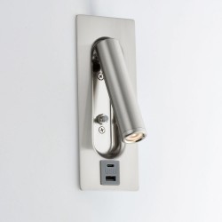 Lumos - Brushed Satin Nickel Recessed Wall Lamp with USB & C Port