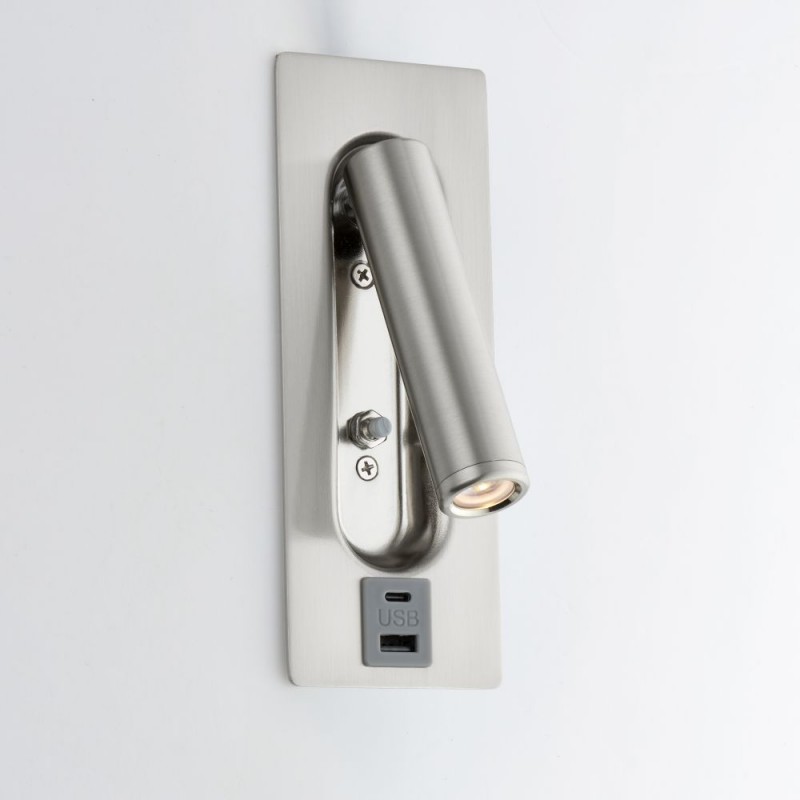 Saxby-120963 - Lumos - Brushed Satin Nickel Recessed Wall Lamp with USB & C Port