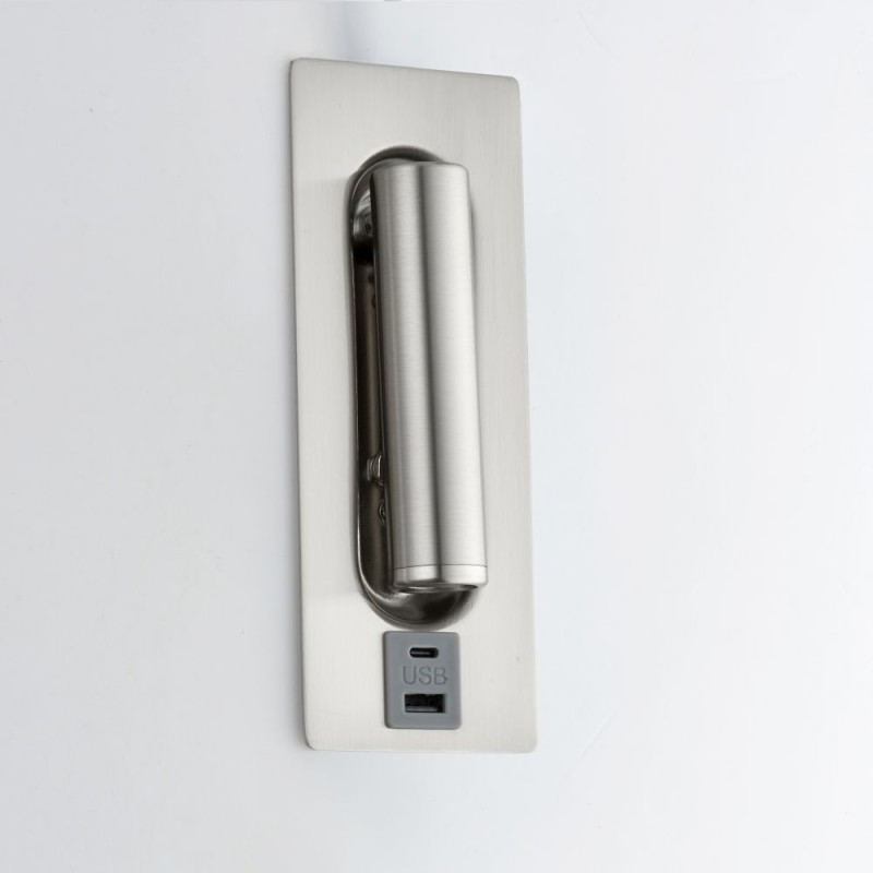 Saxby-120963 - Lumos - Brushed Satin Nickel Recessed Wall Lamp with USB & C Port