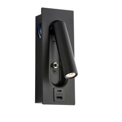 Lumos - Black Recessed Wall Lamp with USB & C Port