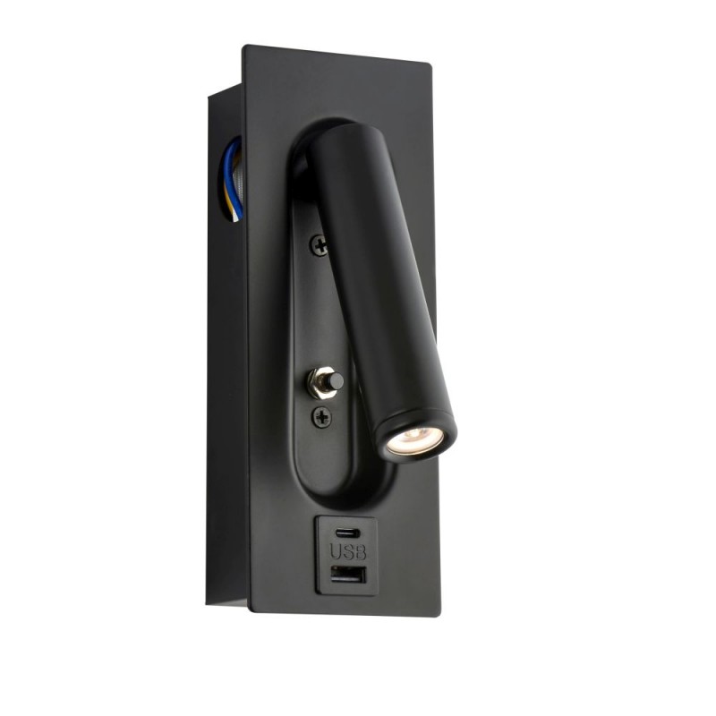 Saxby-120965 - Lumos - Black Recessed Wall Lamp with USB & C Port