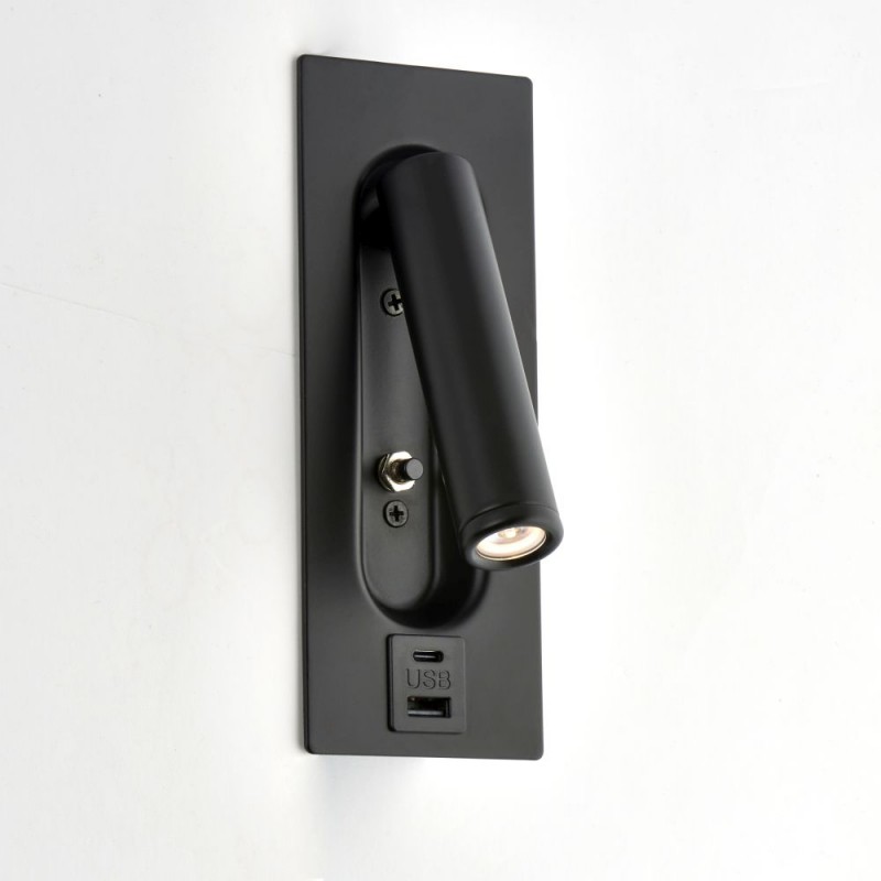 Saxby-120965 - Lumos - Black Recessed Wall Lamp with USB & C Port