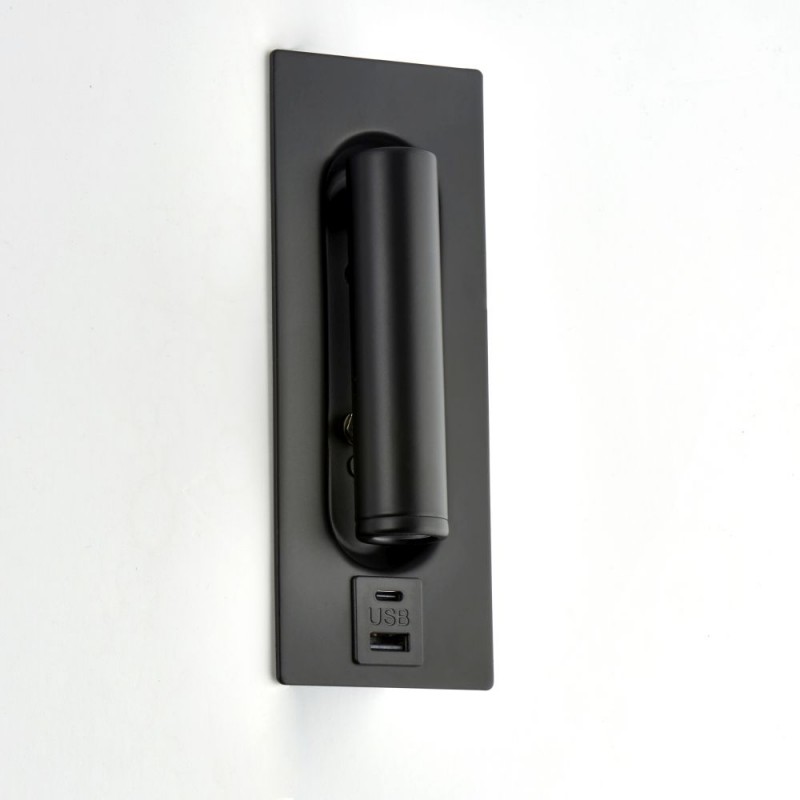 Saxby-120965 - Lumos - Black Recessed Wall Lamp with USB & C Port