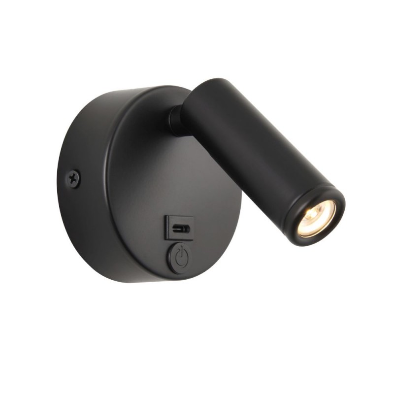 Saxby-120968 - Lumos Mini - Black LED Wall Lamp with C Port