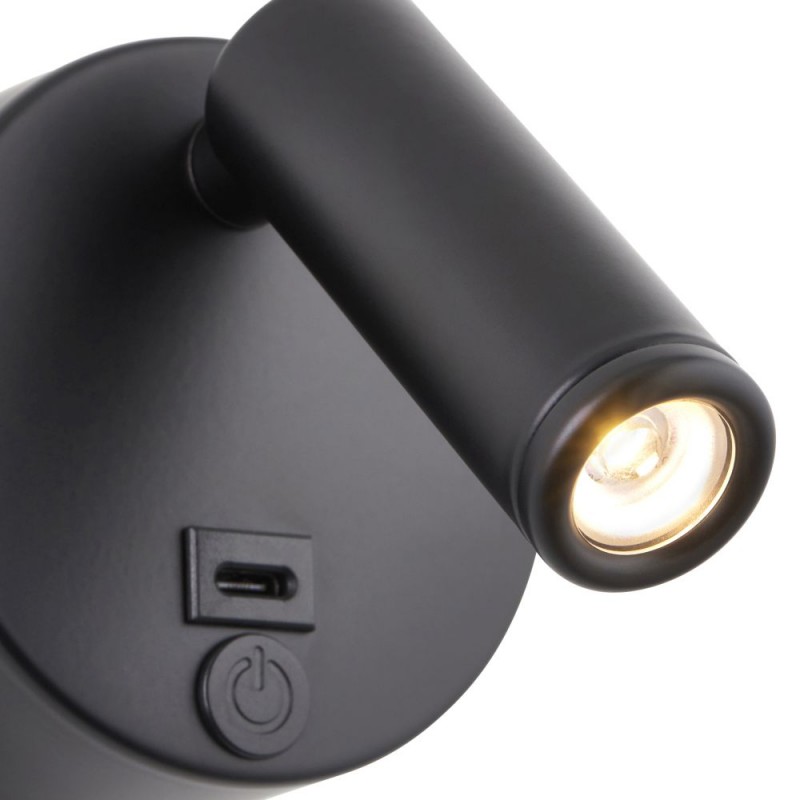 Saxby-120968 - Lumos Mini - Black LED Wall Lamp with C Port