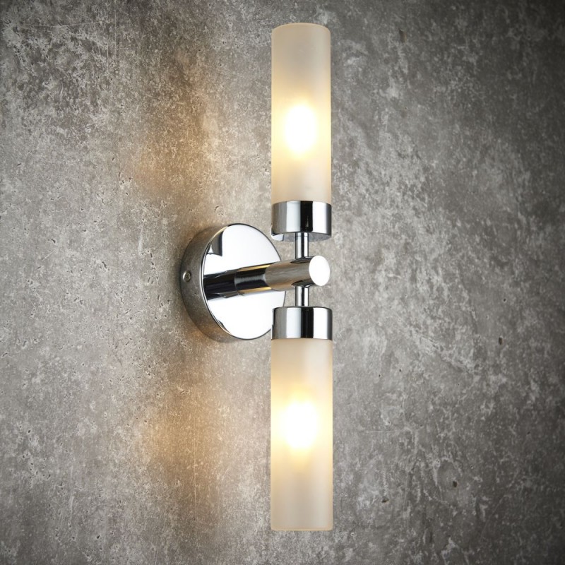 Saxby-121016 - Frost - Chrome 2 Light Wall Lamp with Frosted Glass IP44