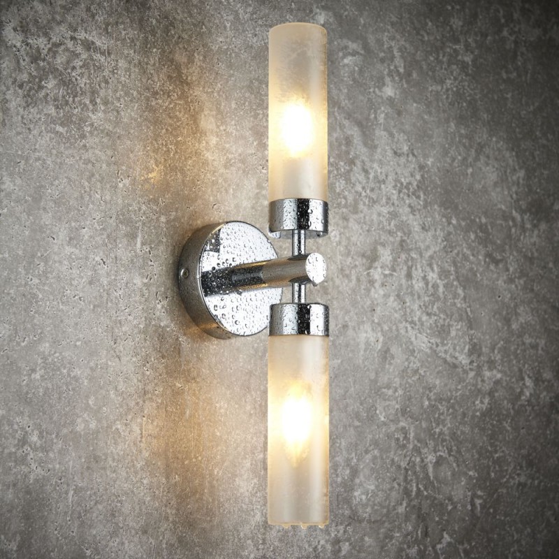 Saxby-121016 - Frost - Chrome 2 Light Wall Lamp with Frosted Glass IP44
