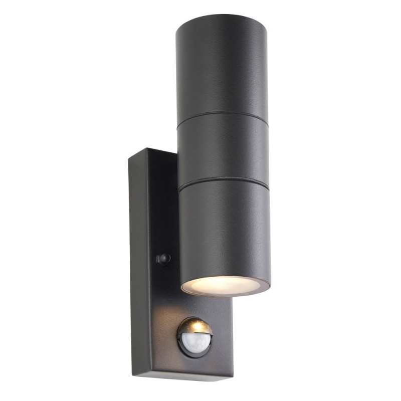 Saxby-121033 - Scope - Matt Black Up & Down Wall Lamp with PIR/Photocell Sensor IP65