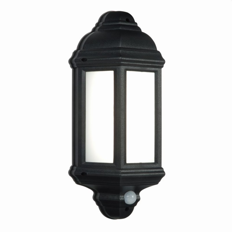 Saxby-54553 - Halbury - LED Black Half Lantern Sensor Wall Lamp