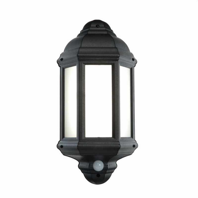 Saxby-54553 - Halbury - LED Black Half Lantern Sensor Wall Lamp