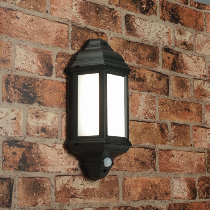 Saxby-54553 - Halbury - LED Black Half Lantern Sensor Wall Lamp