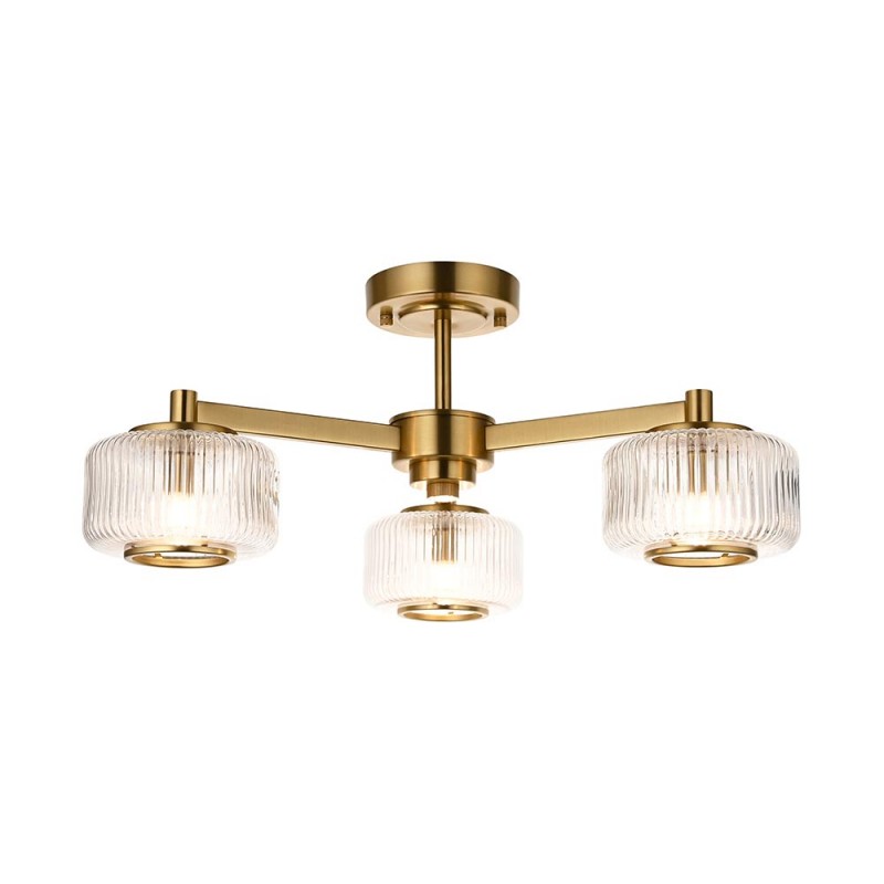 - Stamford - Brushed Aged Brass 3 Light Centre Fitting with Clear Ribbed Glass Endon-120634 - Stamford - Brushed Aged Brass 3 Light Centre Fitting with Clear Ribbed Glass