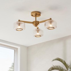 Stamford - Brushed Aged Brass 3 Light Centre Fitting with Clear Ribbed Glass Stamford - Brushed Aged Brass 3 Light Centre Fitting with Clear Ribbed Glass