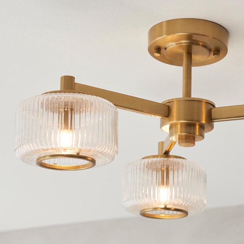 - Stamford - Brushed Aged Brass 3 Light Centre Fitting with Clear Ribbed Glass Endon-120634 - Stamford - Brushed Aged Brass 3 Light Centre Fitting with Clear Ribbed Glass