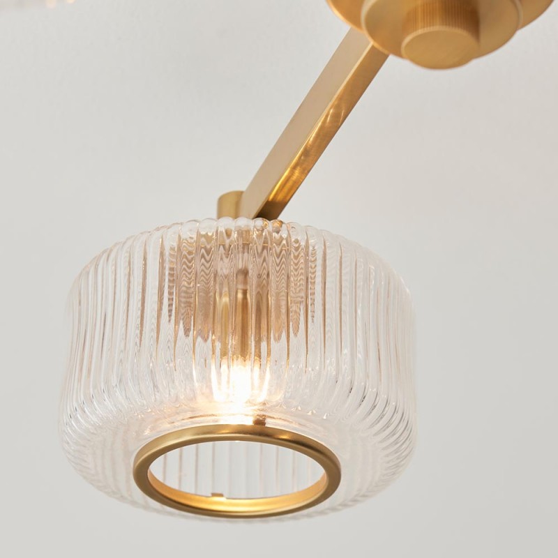 - Stamford - Brushed Aged Brass 3 Light Centre Fitting with Clear Ribbed Glass Endon-120634 - Stamford - Brushed Aged Brass 3 Light Centre Fitting with Clear Ribbed Glass