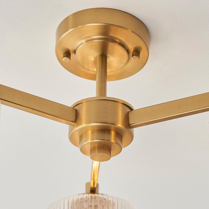 - Stamford - Brushed Aged Brass 3 Light Centre Fitting with Clear Ribbed Glass Endon-120634 - Stamford - Brushed Aged Brass 3 Light Centre Fitting with Clear Ribbed Glass