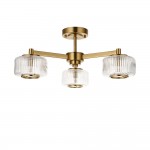 Stamford - Brushed Aged Brass 3 Light Centre Fitting with Clear Ribbed Glass Stamford - Brushed Aged Brass 3 Light Centre Fitting with Clear Ribbed Glass