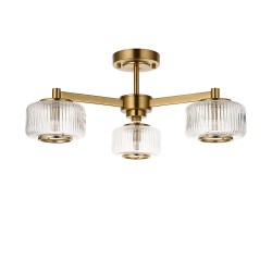 Stamford - Brushed Aged Brass 3 Light Centre Fitting with Clear Ribbed Glass Stamford - Brushed Aged Brass 3 Light Centre Fitting with Clear Ribbed Glass