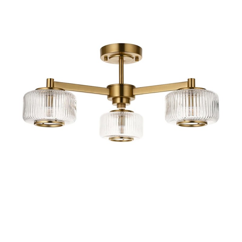 - Stamford - Brushed Aged Brass 3 Light Centre Fitting with Clear Ribbed Glass Endon-120634 - Stamford - Brushed Aged Brass 3 Light Centre Fitting with Clear Ribbed Glass
