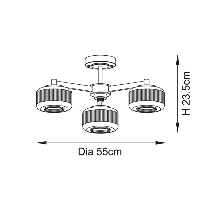 - Stamford - Brushed Aged Brass 3 Light Centre Fitting with Clear Ribbed Glass Endon-120634 - Stamford - Brushed Aged Brass 3 Light Centre Fitting with Clear Ribbed Glass
