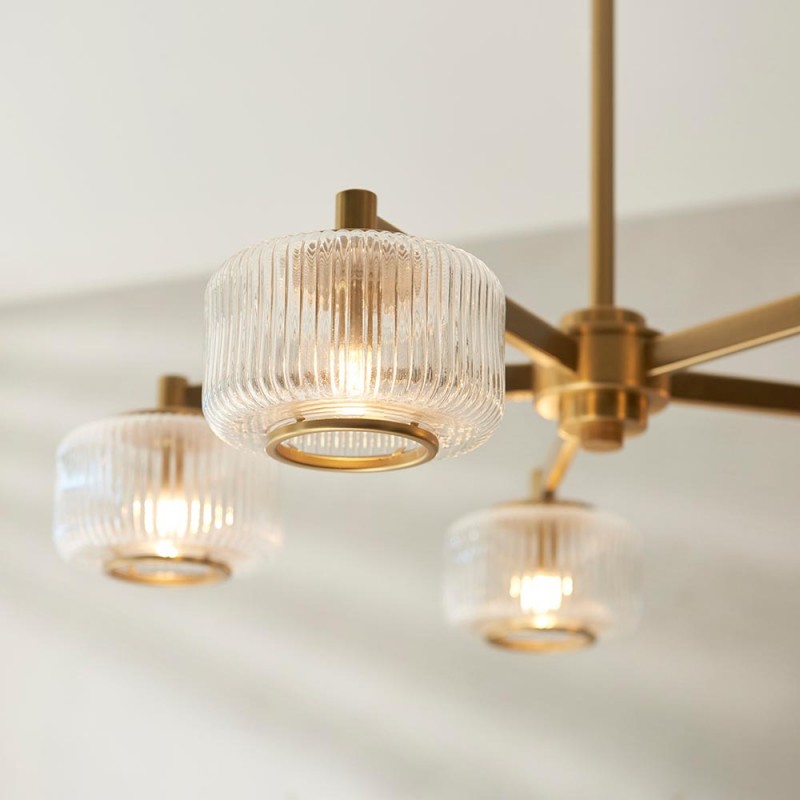 - Stamford - Brushed Aged Brass 5 Light Centre Fitting with Clear Ribbed Glass Endon-120635 - Stamford - Brushed Aged Brass 5 Light Centre Fitting with Clear Ribbed Glass