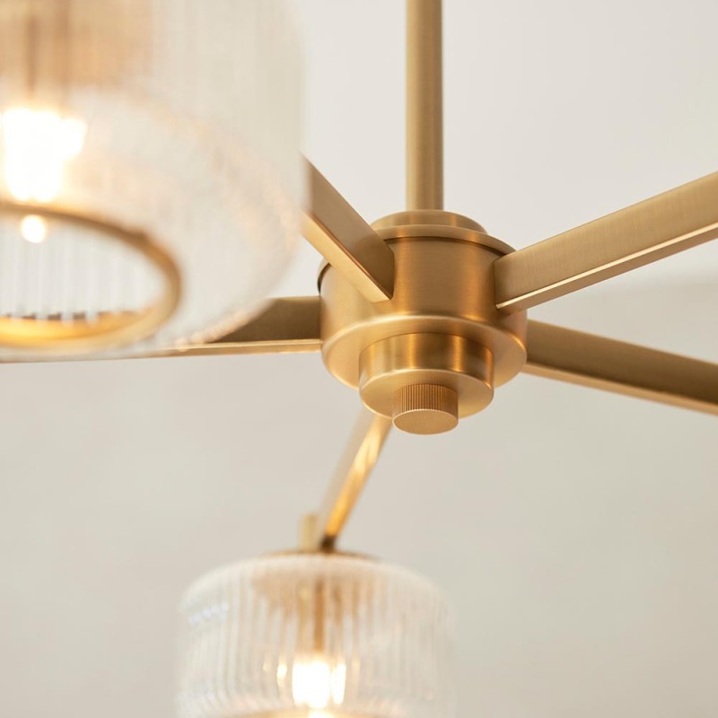 - Stamford - Brushed Aged Brass 5 Light Centre Fitting with Clear Ribbed Glass Endon-120635 - Stamford - Brushed Aged Brass 5 Light Centre Fitting with Clear Ribbed Glass