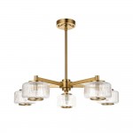 Stamford - Brushed Aged Brass 5 Light Centre Fitting with Clear Ribbed Glass Stamford - Brushed Aged Brass 5 Light Centre Fitting with Clear Ribbed Glass
