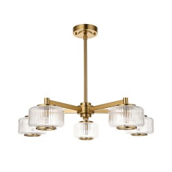 Stamford - Brushed Aged Brass 5 Light Centre Fitting with Clear Ribbed Glass Stamford - Brushed Aged Brass 5 Light Centre Fitting with Clear Ribbed Glass