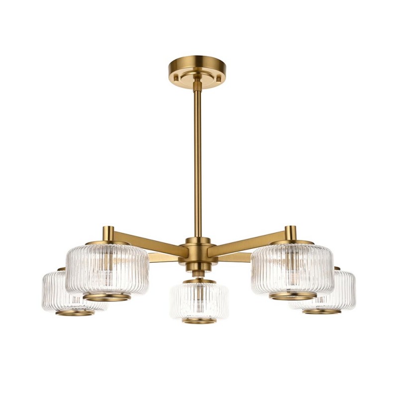 - Stamford - Brushed Aged Brass 5 Light Centre Fitting with Clear Ribbed Glass Endon-120635 - Stamford - Brushed Aged Brass 5 Light Centre Fitting with Clear Ribbed Glass