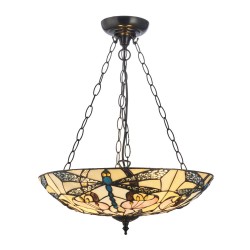 Ashton - Satin Black 3 Light Pendant with Tiffany Glass