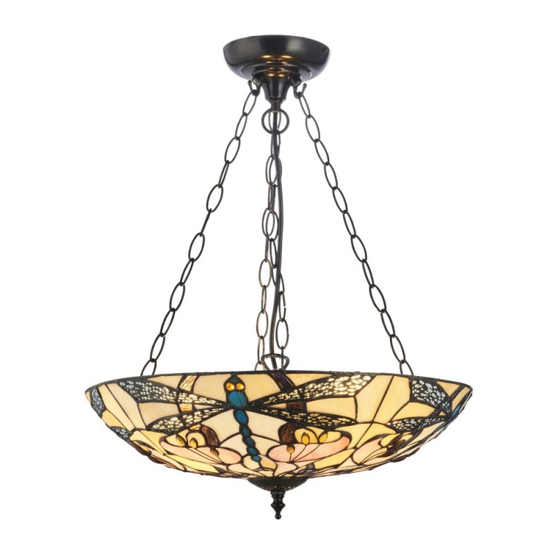 Interiors1900-111869 - Ashton - Satin Black 3 Light Pendant with Tiffany Glass