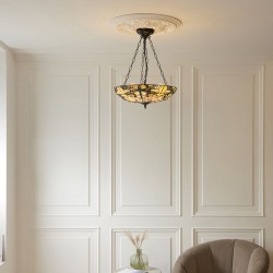 Ashton - Satin Black 3 Light Pendant with Tiffany Glass