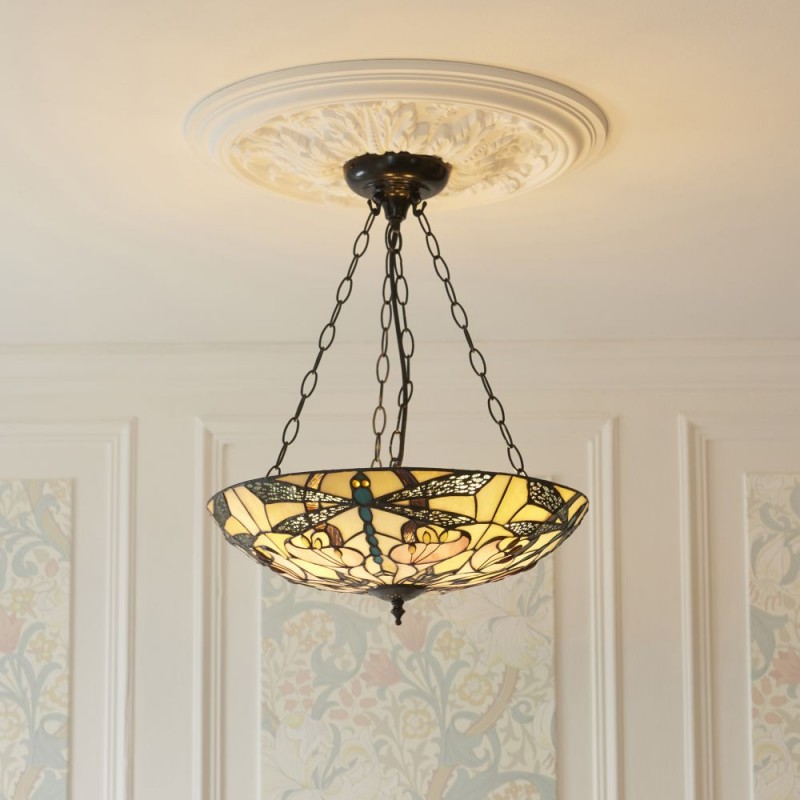 Interiors1900-111869 - Ashton - Satin Black 3 Light Pendant with Tiffany Glass