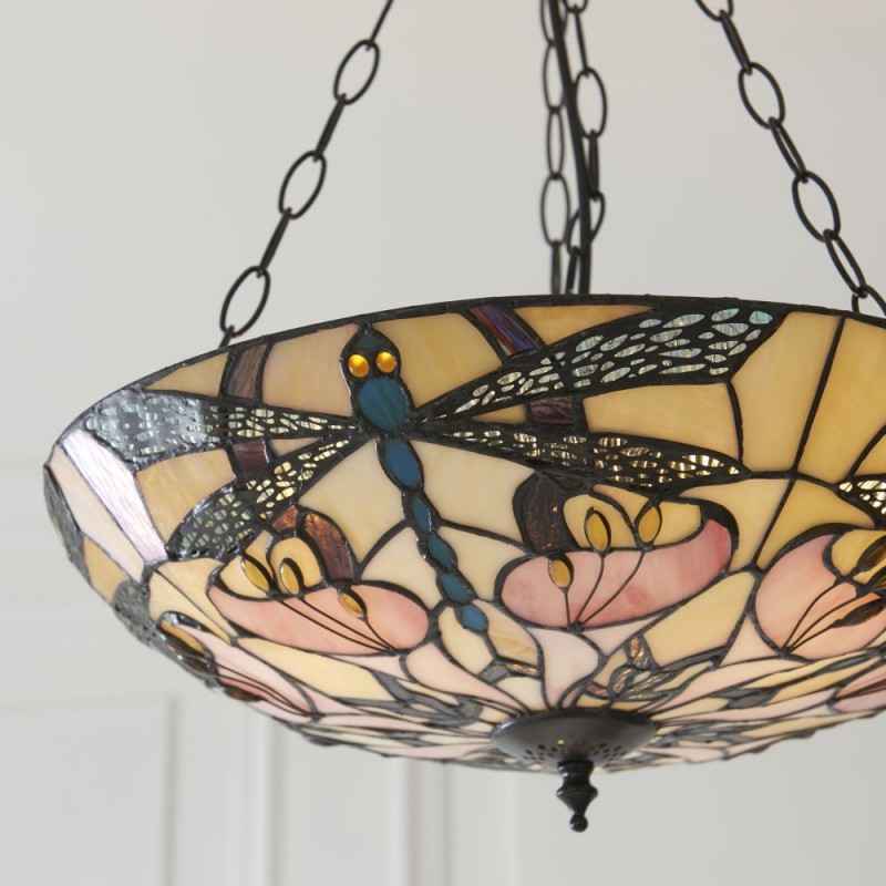 Interiors1900-111869 - Ashton - Satin Black 3 Light Pendant with Tiffany Glass