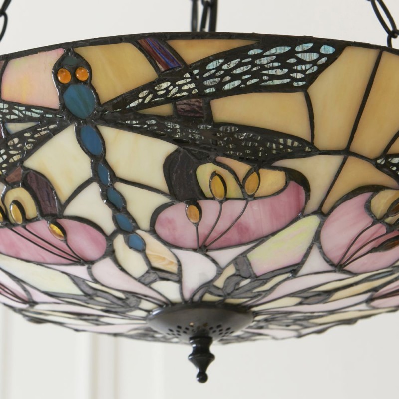 Interiors1900-111869 - Ashton - Satin Black 3 Light Pendant with Tiffany Glass