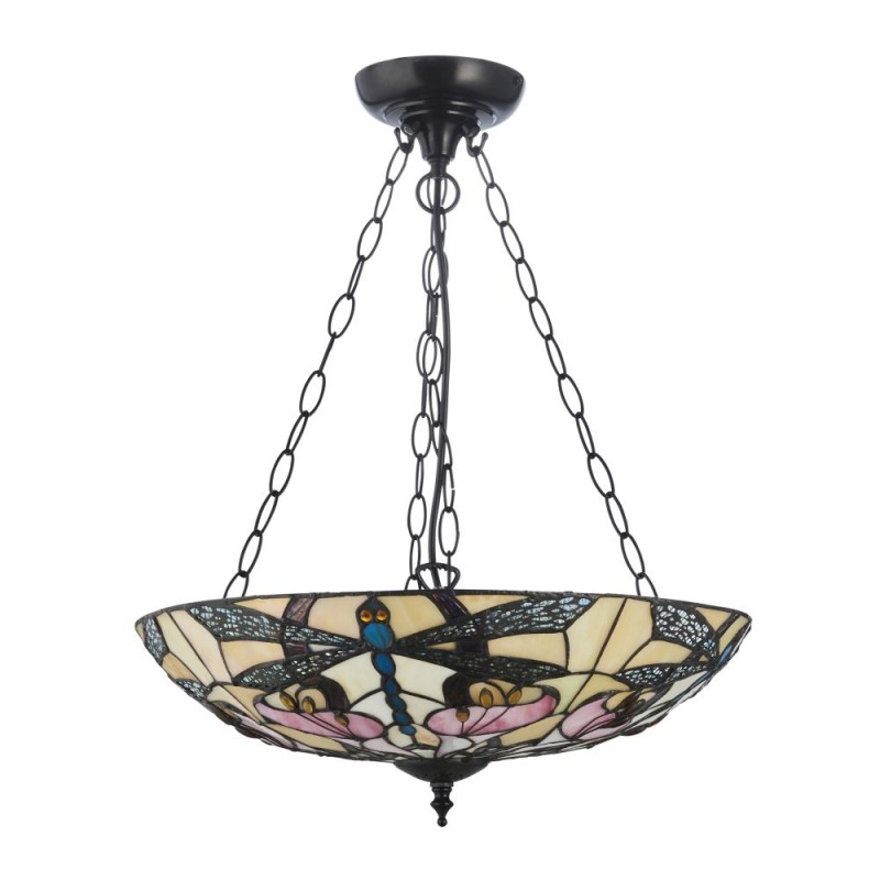 Interiors1900-111869 - Ashton - Satin Black 3 Light Pendant with Tiffany Glass