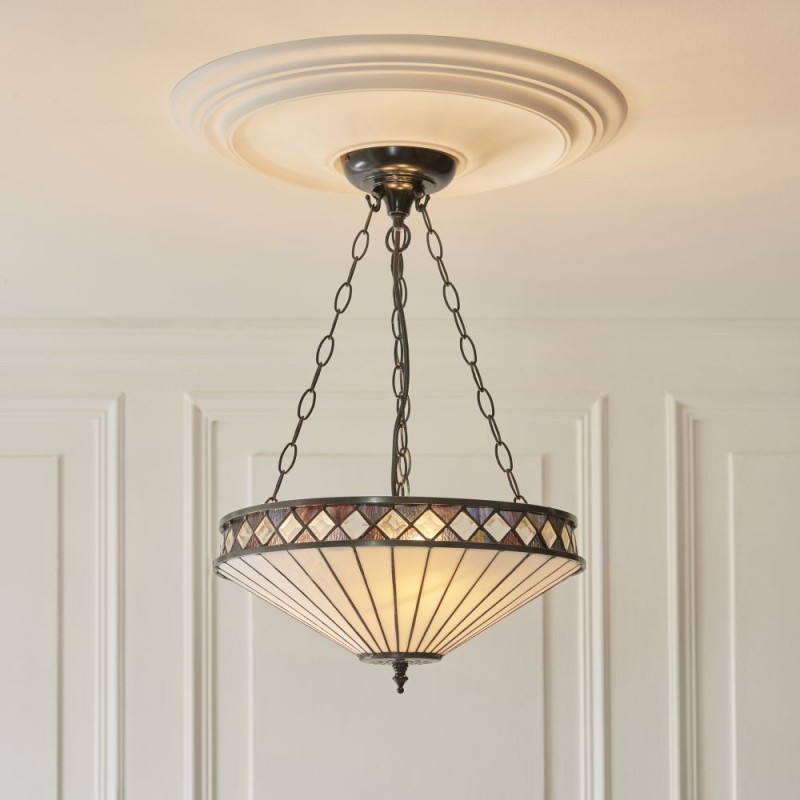 Interiors1900-111870 - Fargo - Satin Black 3 Light Medium Pendant with Tiffany Glass