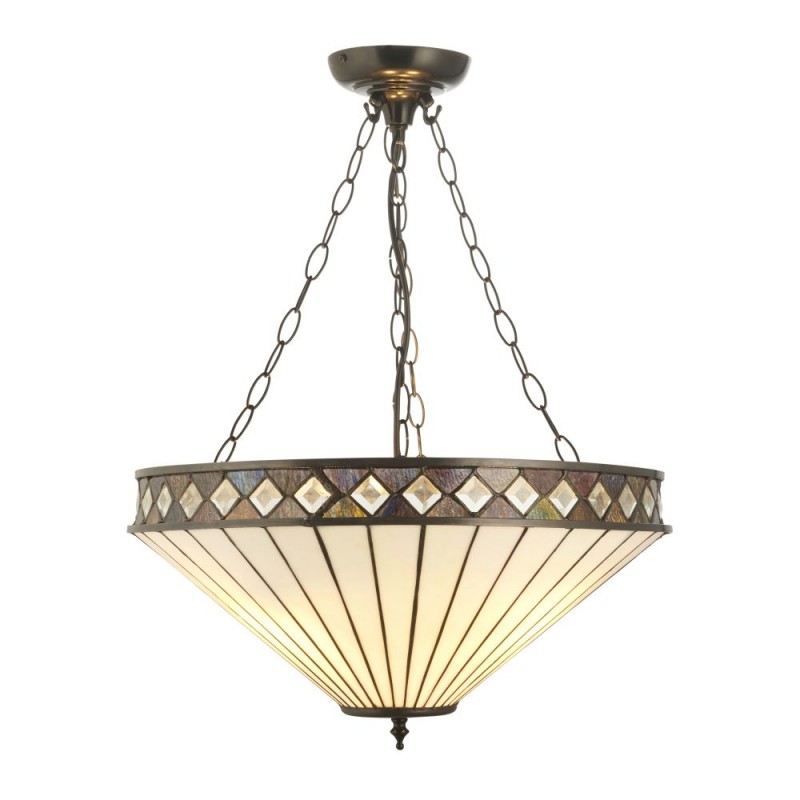 Interiors1900-111871 - Fargo - Satin Black 3 Light Pendant with Tiffany Glass
