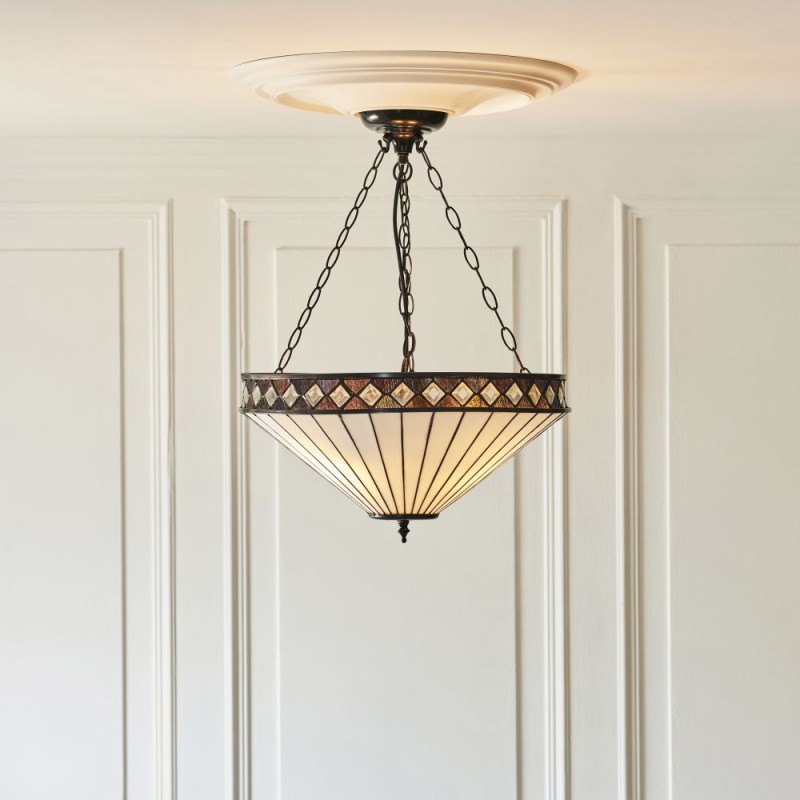 Interiors1900-111871 - Fargo - Satin Black 3 Light Pendant with Tiffany Glass