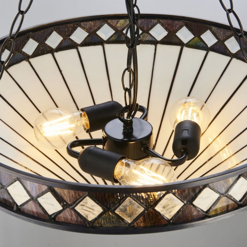 Interiors1900-111871 - Fargo - Satin Black 3 Light Pendant with Tiffany Glass