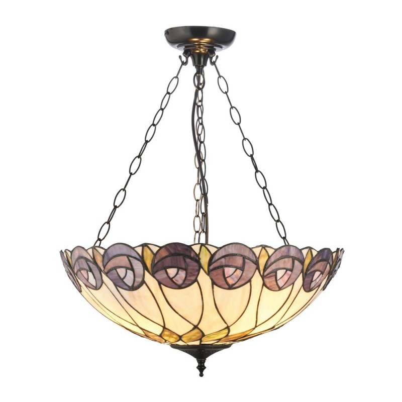 Interiors1900-111872 - Hutchinson - Satin Black 3 Light Pendant with Tiffany Glass