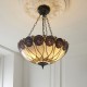 Interiors1900-111872 - Hutchinson - Satin Black 3 Light Pendant with Tiffany Glass