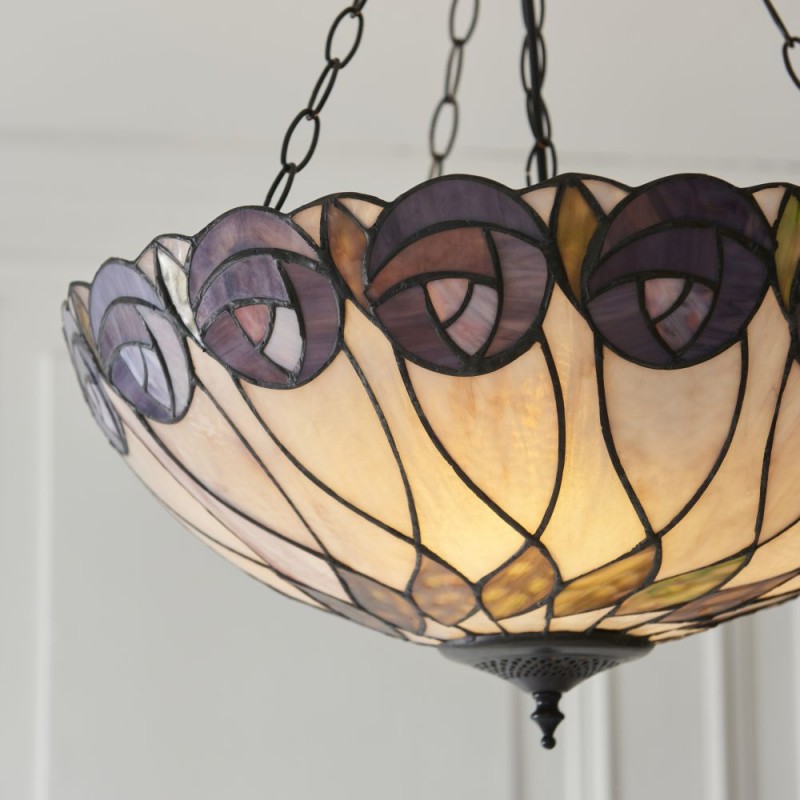 Interiors1900-111872 - Hutchinson - Satin Black 3 Light Pendant with Tiffany Glass