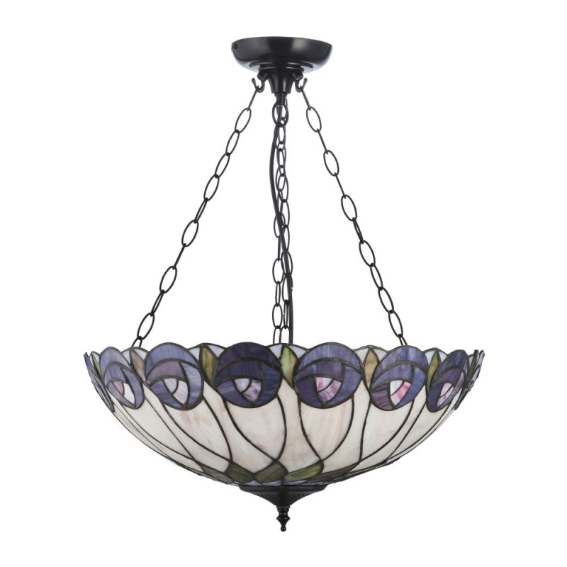 Interiors1900-111872 - Hutchinson - Satin Black 3 Light Pendant with Tiffany Glass