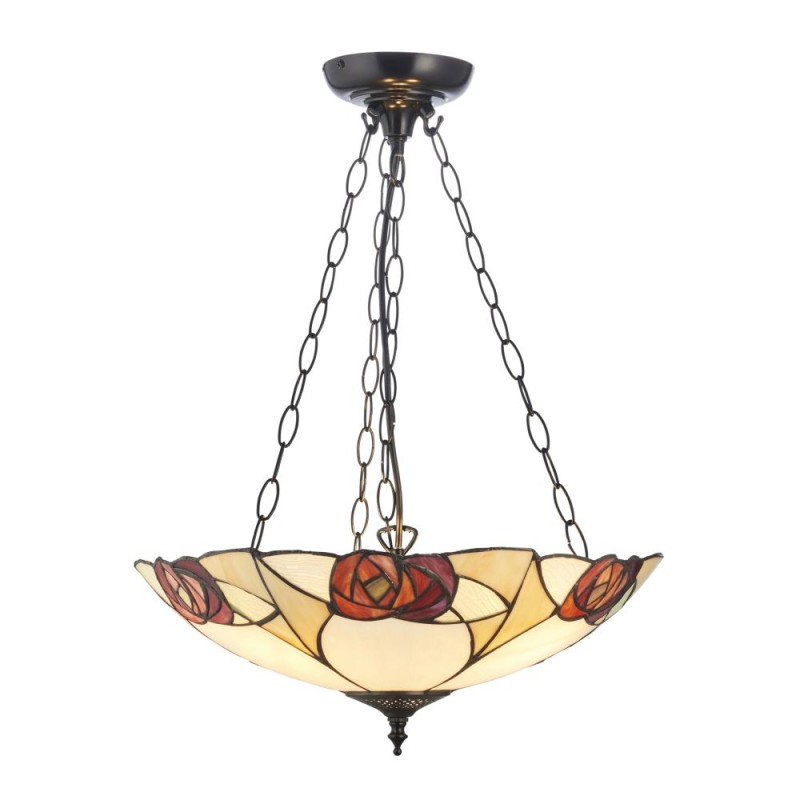 Interiors1900-111879 - Ingram - Satin Black 3 Light Pendant with Tiffany Glass