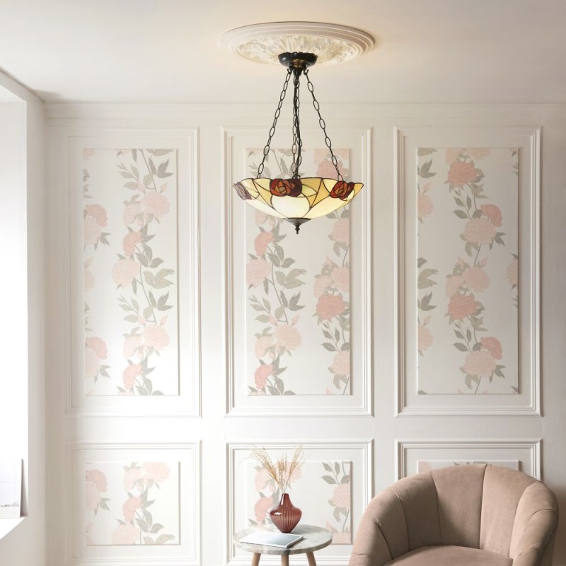 Interiors1900-111879 - Ingram - Satin Black 3 Light Pendant with Tiffany Glass