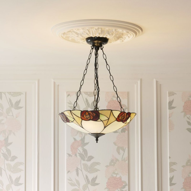 Interiors1900-111879 - Ingram - Satin Black 3 Light Pendant with Tiffany Glass