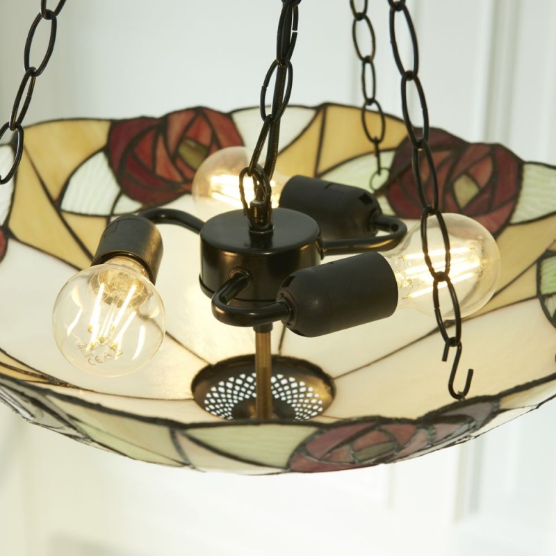 Interiors1900-111879 - Ingram - Satin Black 3 Light Pendant with Tiffany Glass